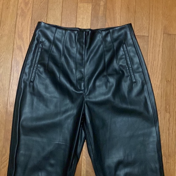 ZARA HIGH WAISTED LEATHER STRAIGHT LEG TROUSERS FLAT FRONT STYLE SIDE POCKETS - Picture 5 of 12